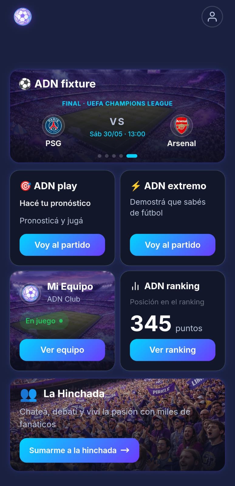 Pantalla de inicio de la app ADNGOL